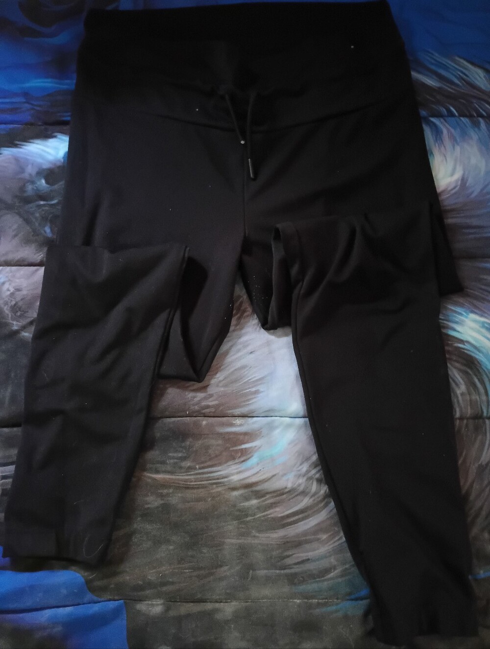 Black Womans Yoga Leggings with Drawstring Waist